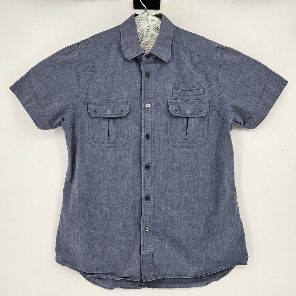 Howe Shirt Mens Medium Button Up Blue Casual Short Sleeve Creates‎